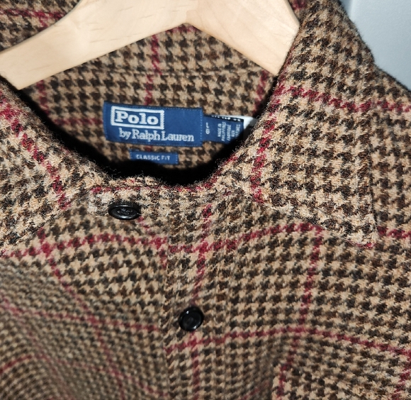 Polo Ralph Lauren Houndstooth Brown Wool Shirt Jacket LIKE NEW - Picture 8 of 9
